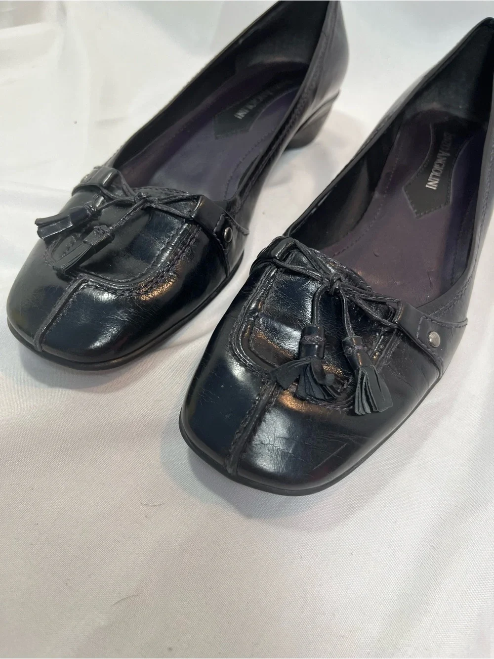 Enzo Angiolini Black Leather Bow Flats